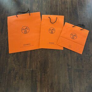 3 Hermes Paper Shopping Bags 18.5" x 16.5", 17" x 11.75" and 12" x 11.75"